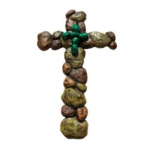 Turquoise Pebble: Faith, Hope, Love, Peace Cross